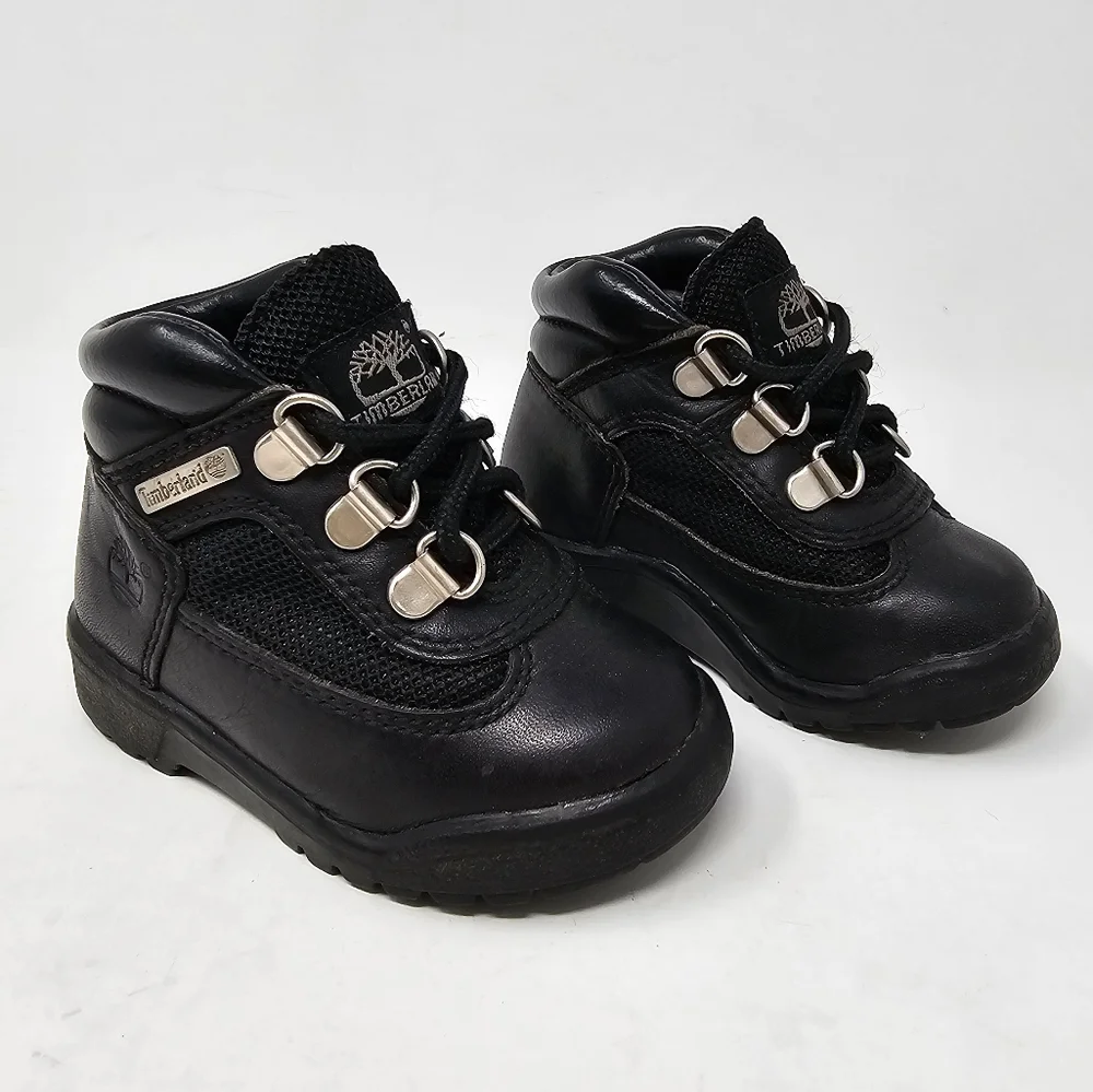 Timberland‎ Black Leather Field Hiking Work Boots 15806M Boys Toddler Size 5.5